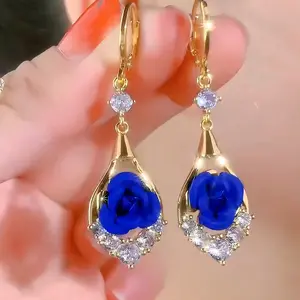 Rose Drop Earrings 14K Gold Plated Sparkling Crystal Tassel Design, Chic Elegant Fashion Jewelry Water Drop Earrings for Women 2025