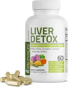 Bronson Liver Detox Advanced Detox & Cleansing Formula Supports Health Liver Function with Milk Thistle, Dandelion Extract, Turmeric, Artichoke Leaf & More, Non-GMO, 60 Vegetarian Capsules