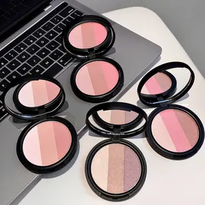 3-in-1 Pro Contour Blush Palette - Matte & Shimmer Expanding Blush + Highlighter Powder for Natural Face Sculpting & Cheekbone Definition Buildable Blendable Makeup Kit with Mirror - Cosmetic