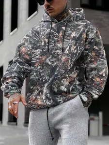 Unisex Men's Camo Leaf Print Hoodie, Camouflage Streetwear, Regular Fit Casual Fashion Long Sleeve Hooded for Daily Wear, Men's Clothes for All Seasons, Tops, Graphic Print Hoodie
