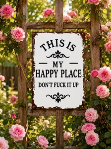 This Is My Happy Place Funny Metal Sign Wall Decor, Vintage Farmhouse Bedroom Decor, Rustic House Decor for Garden, Patio, Coffee Bar, Reading Nook, Man Cave Wall Art 8x12 Inch