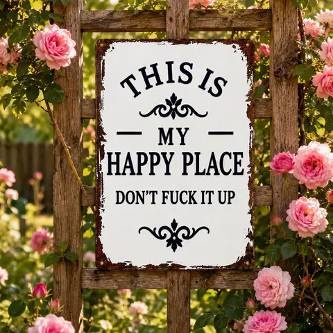 Funny My Happy Place Rustic Vintage Metal Plaque Sign, Screw-Mounted House Decor Accessory, Modern Farmhouse Sign for Living Room & Bedroom, Wardrobe Decor, Anniversary Gift for Boyfriend