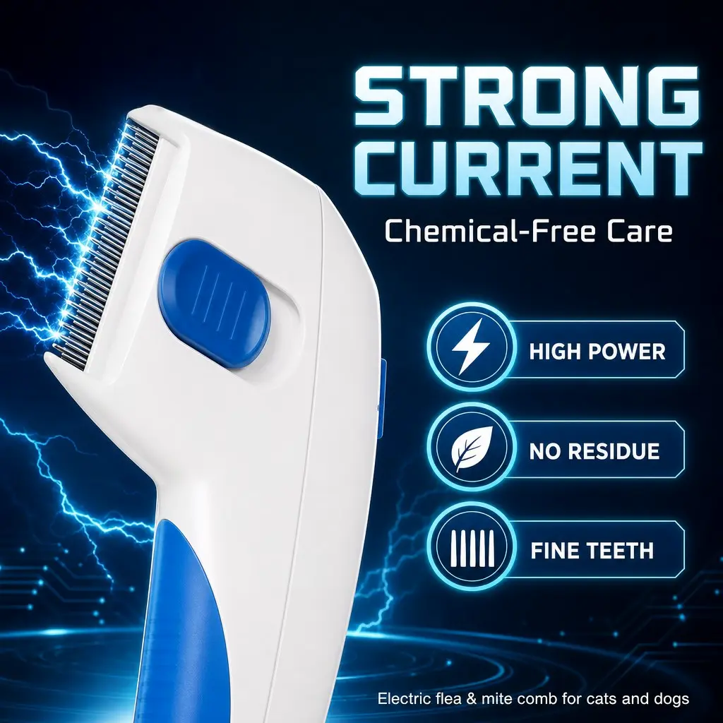 Electric Pet Lice Remover Comb for Dogs and Cats, Fine-Tooth Grooming Brush, ABS Handle, 16 x 8.5 x 3 cm
