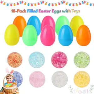 18-Pack Filled Easter Eggs with Toys – Kids Easter Bouncy Balls, Bulk Easter Basket Stuffers & Gifts, Easter Eggs Filled with Fun Toys for Boys & Girls