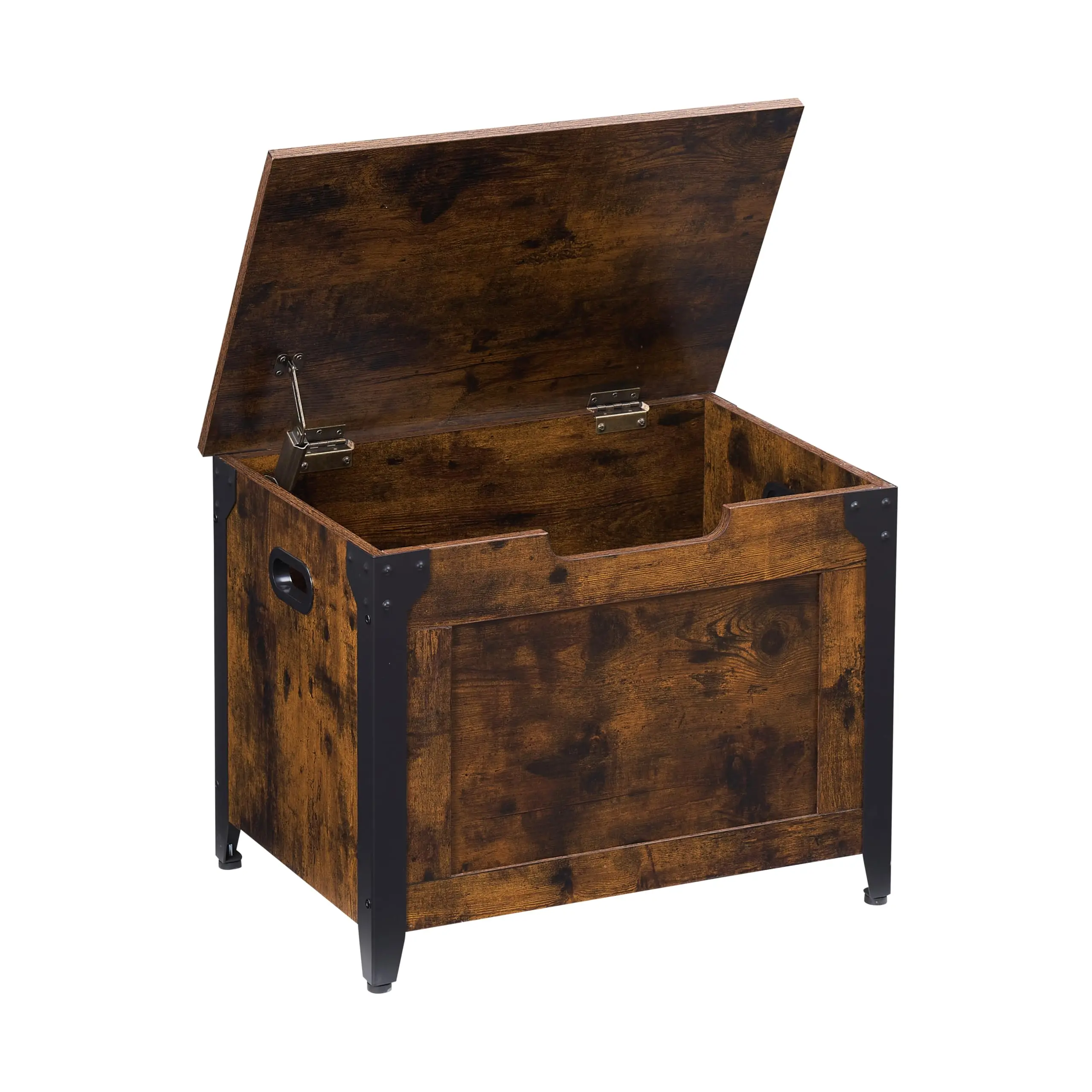39.4" Lift-Top Storage Bench, 300 lbs Load Capacity Wooden Storage Chest with Cushion Seat & Safety Hinges, Industrial Storage Trunk with Metal Frame for Entryway, Bedroom, Living Room