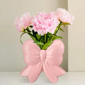 Vase Bow Ceramic Vase Pen Holder Makeup Brush Holder Contemporary Design Decorative Women Gifts for Home Office Shelf Table Living Room