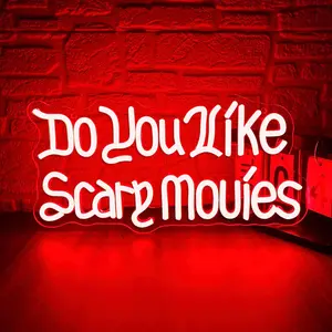 Do You like Scary Movies? Letter Neon Sign, for Gothic Wall Art Decor Halloween party Decor Haunted house Goth or alternative-themed room Spooky-themed bar