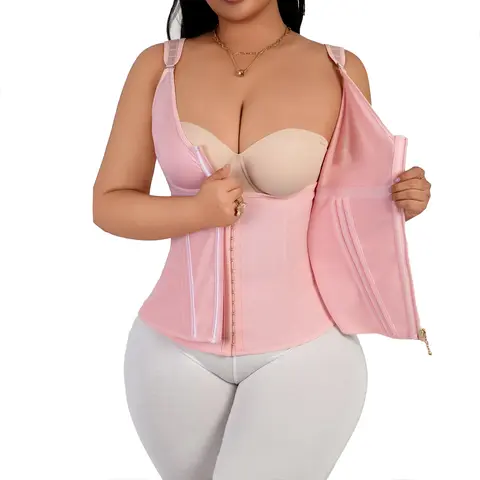 Trendyhub Women's Plus-Size Nylon V-Neck Compression Zipper Retro Corset Tank Top - Built-in Bra, Adjustable Straps, High-Capacity Faja Waist Trainer for Workouts, Wedding, Birthday (Celebrity-Approved) 3XL