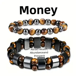 2pcs Double Protection Bracelets, Attracting Wealth with Abundance And Prosperity - Handmade Bracelets Featuring Tiger'S Eye And Selected Obsidian, The Perfect Gift for The Holidays
