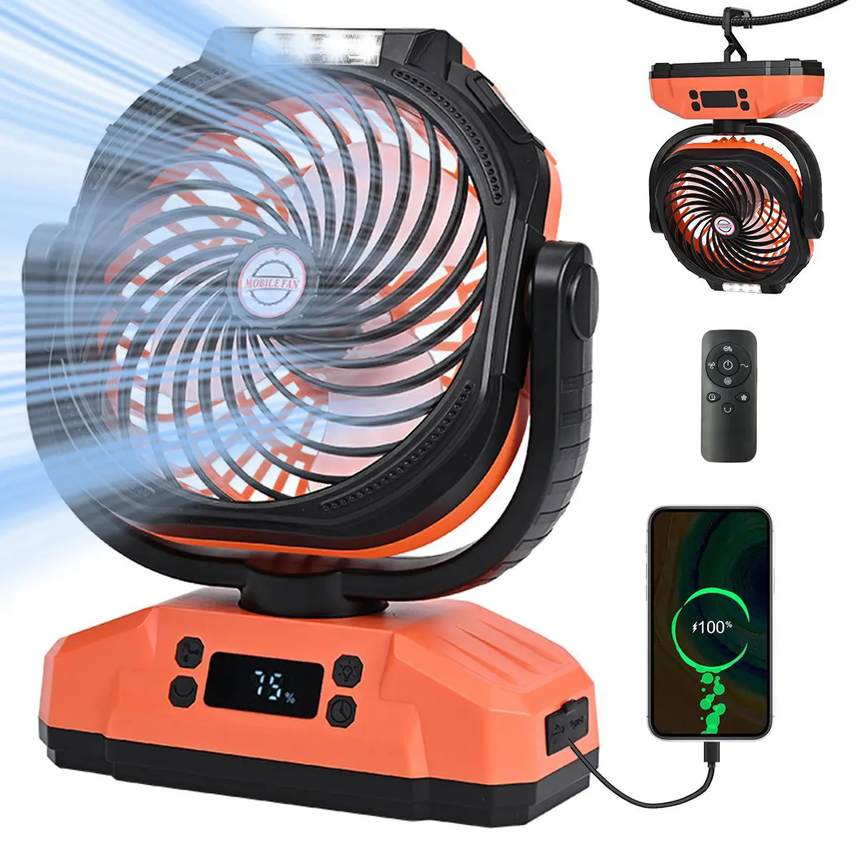 3-in-1 Camping Fan - Portable Fans Rechargeable -Personal Fans- 20000mAh Battery Powered Fan with Light & Remote for Indoor, Outdoor, Tent, Travel, Fishing, Jobsite, Gifts for Men Dad Him