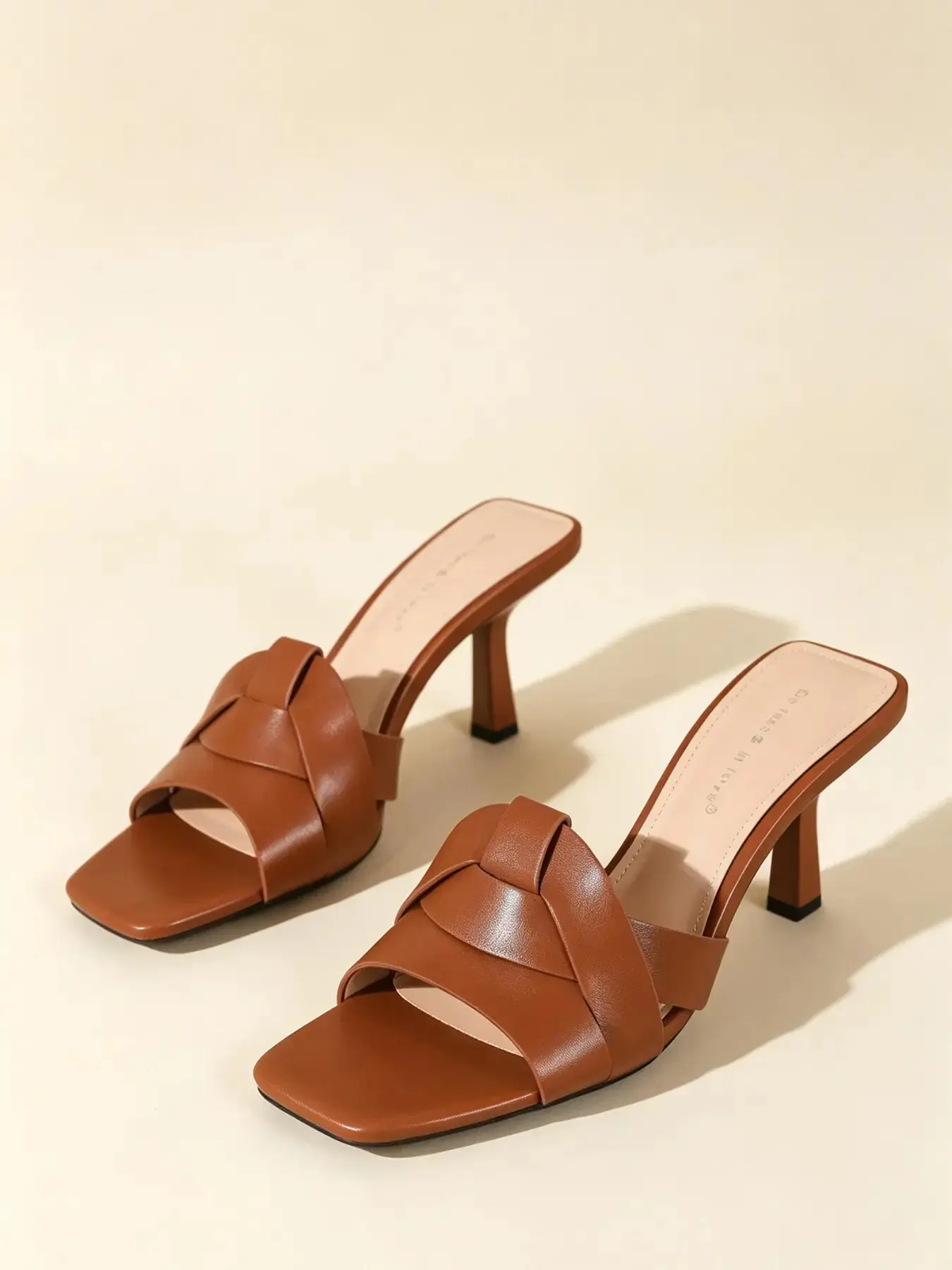 Women's Square Open Toe Twisted Strap Faux Leather Mule Heels Stiletto Backless Slide Sandals Party Wedding Summer 2026