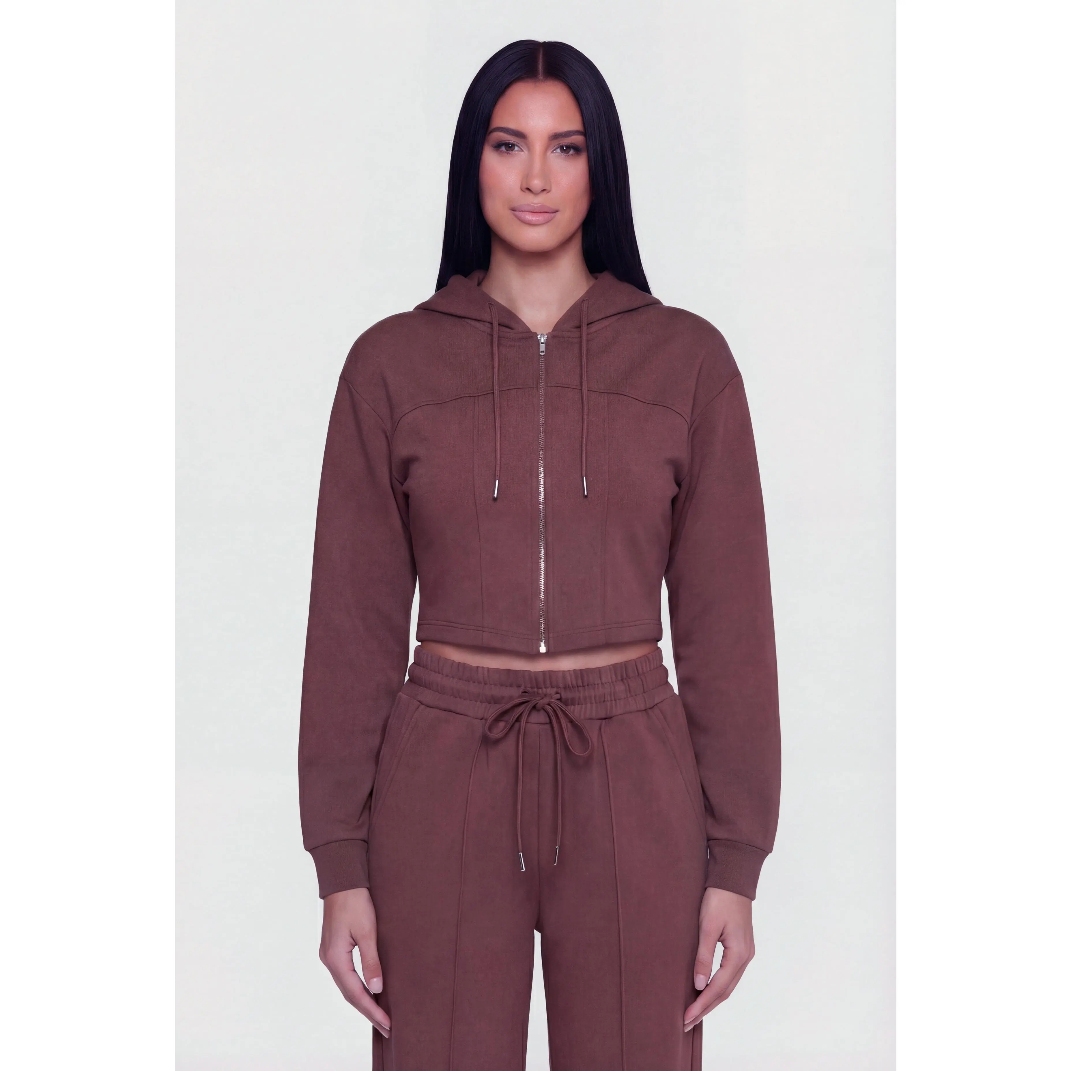 Scuba Corset Detail Cropped Zip Front Hoodie