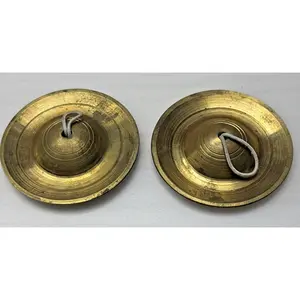 Vintage Set of 2 Manjira Brass Carved Finger Hand Cymbals Round