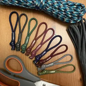 Paracord Zipper Pull Tag | 3.5 Inch | Clear Tubing | Sets of 3 or 6 | Diamond Color Pattern | Assorted Colors | Zipper Tag for Backpack