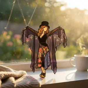 Stevie Nicks Suncatcher Fleetwood Mac Art, Faux Stained Glass Window Hanging, Boho Witchy Decor, Music Lover Gift, Acrylic Window Art