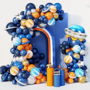 139Pcs Outer Space Party Decorations Balloon Garland Kit, Space Birthday Party Supplies UFO Astronaut Themed Navy Blue Silver Foil Latex Balloons for Boys Kids