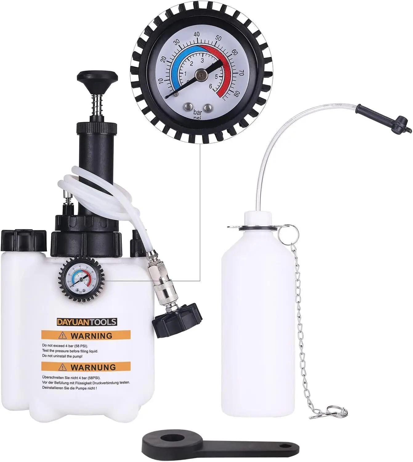 DAYUAN 3L Hand Brake Fluid Bleeder Bleeding One Man Kit | Fits Most European Models, Quick Release & Locking Chuck, E20 Adapter, 3L Pressure Tank, 1L Suction Tank