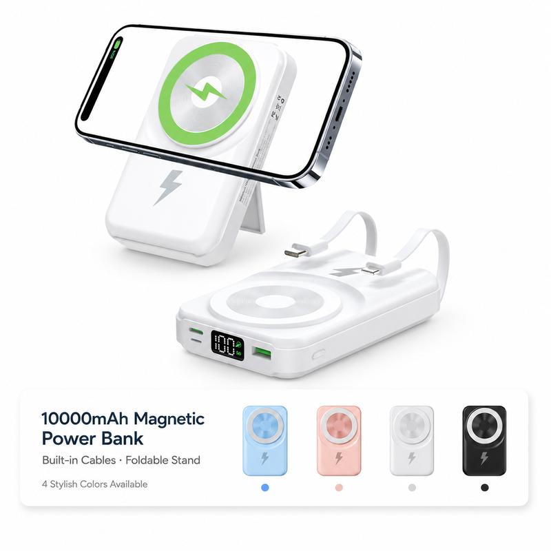 ArtCyber Magnetic Power Bank Charger 10000mAh Compact Travel Electronic, 22.5W Wired-15W Wireless Charging, Foldable Dual Cable, 5-Device Support, Multi-Port, Smart LED Display, iOS/Android Smartphone Accessory