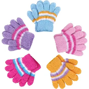 P-GCS083    5 Pairs Kids Gloves Full Fingers Knitted Warm Gloves Winter Mittens for Little Boys and Girls Daily Supplies