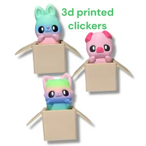 3D Printed Clickers - Cute Animals in Box. Stress Relief for Concentration, Available in Multiple Colors, Ideal for Easter Decor & baskets.