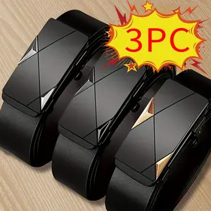 2026 New No-Tooth Automatic Buckle Men's Belt Set 3-Piece Set Business Casual Dual-Use No-Slip Belt