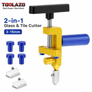 TOOLAZO 2-in-1 Glass and Tile Cutter with Breaking Pliers, Manual Glass Cutting Tool Kit with 3 Tungsten Steel Scoring Wheels and 4 Pressure Tips for 0.12-0.59 in Glass, Mirror, Glazed Tile and Ceramic