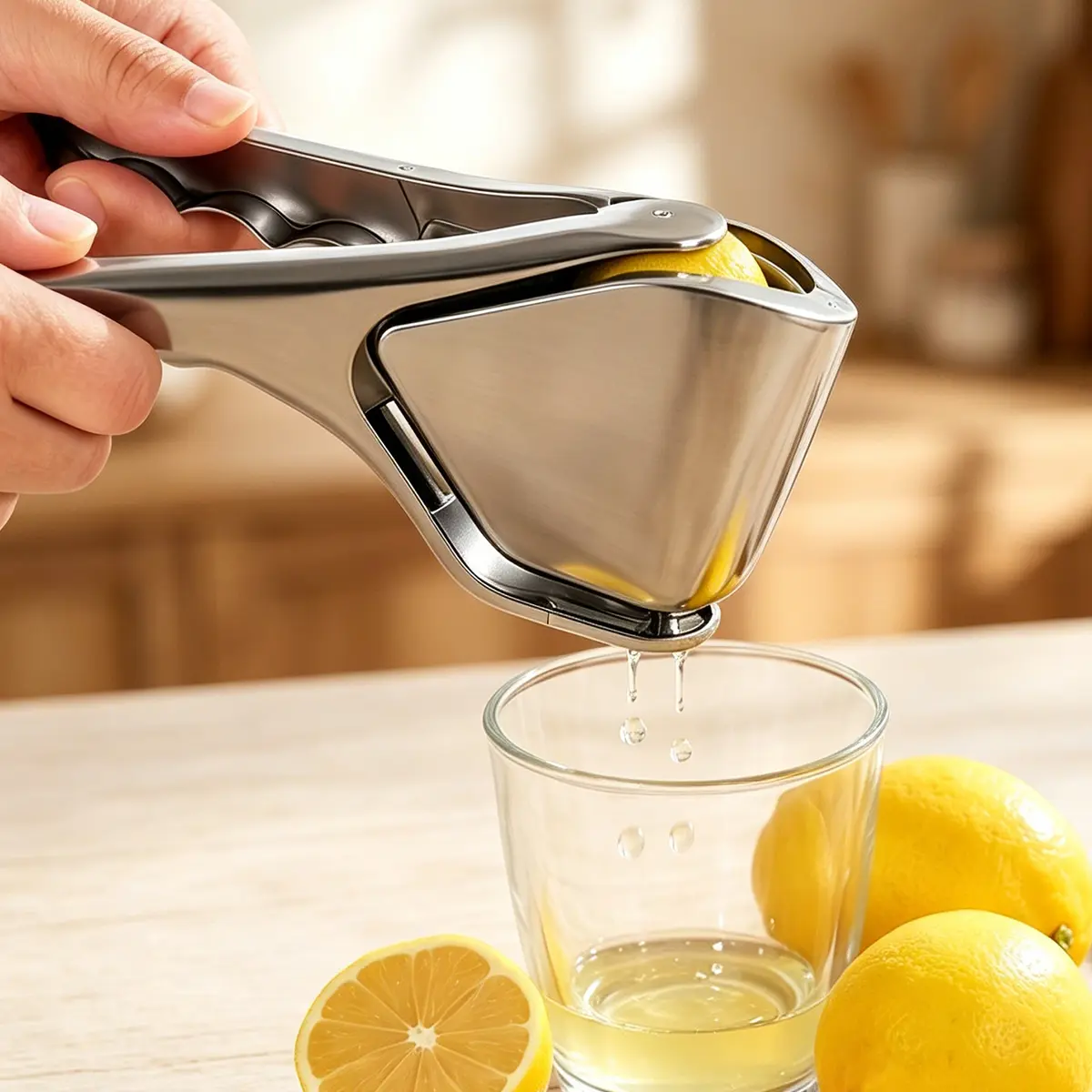 Stainless Steel Lemon Squeezer - Compact Solid Metal Lemon Fruit Press, Effortless Manual Citrus Juicer for Seed-Free Juice, Kitchen Utensil for Women’s Baking Desserts, Adding Citrus Juice to Steak Seasoning