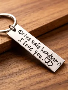 Couples Keychain - "drive Safe Handsome" Engraved Key Ring for Boyfriend, Perfect Gift for Him, Durable & Stylish Accessory, Key Accessories