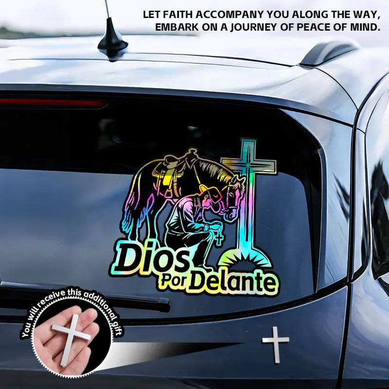 Large-Size Holographic Christian Car Decal, Metal Cross Badge Faith-in-Jesus Car Accessory, Premium UV-Resistant Vinyl Sticker with Peel-Apply Function & Scratch Cover, 9.84in x 7.84in for Window Bumper Decor, Car Decals, Decal For Cars
