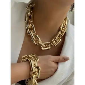 Women Punk Style Jewelry Set Necklace & Bracelet All-Season Wear Plain Pattern Design Perfect Gift for Daily Use & Dates