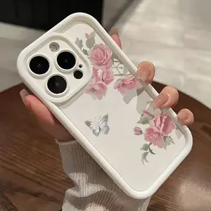 Butterfly with Blossom Pattern TPU Phone Case for Phone Case for iPhone 17, 16, 15, 14, 13, 12, 11, X, XR, 8, 7 (Pro/Max/Plus/Air/17E) and Samsung Galaxy  Shockproof Full Camera Protection Durable Slim Silicone Cover Cellphone Protective Smartphone Casing