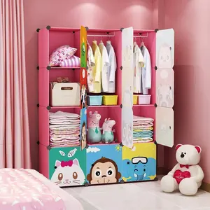 Wardrobe  Dresser Cute  Portable Closet Bedroom Armoire Clothes Hanging Storage Rack Cube Organizer,(Pink, 8 Cube & 2 Rod)