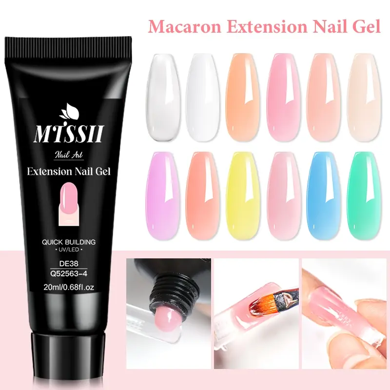 MTSSII 20ml Macaron Extension Nail Gel, Jelly Pink Milky White Clear Hard Gel Extension Quick Building UV Gel For Nails Finger French Tip Nail Art DIY Manicure