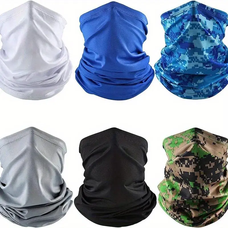 6pcs Cooling UV Protection Bandana Face Mask, Scarf, Men's Balaclava Hat, Face Sunscreenfa, Breathable Headscarf, Headband, Suitable for Outdoor Sports, Cycling, Running