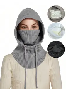 Unisex Thick Knit Wool Blend Beanie Balaclava Hat, Multifunctional Mask Scarf Ear Protection, Fall Winter Fashion Warm Cap