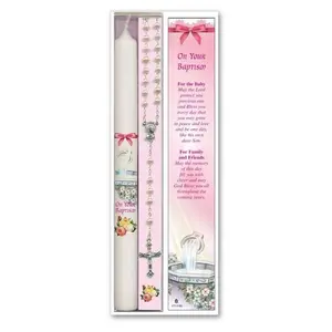 BAPTISM GIRL'S SET, DELICATE ROSARY-CANDLE