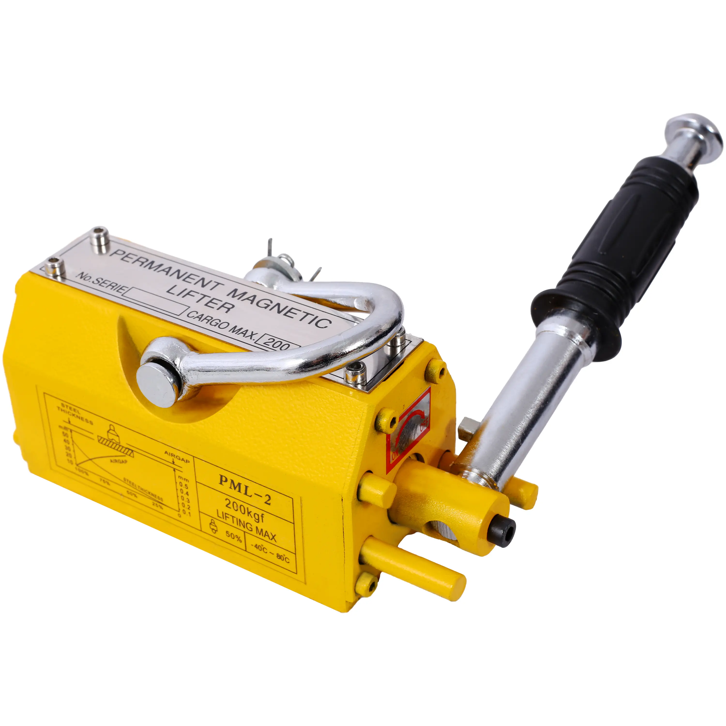 Neodymium & Steel Chrome-Plated Permanent Magnetic Lifting Plate, 440 lbs/200 kg Capacity, 2.5 Safety Factor, Release & Safety Lock, U-Shaped Anti-Collision Anti-Slip Grip Handle for Hoist, Shop Crane in Engineering, Transportation, Mining