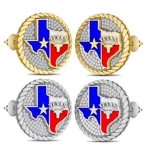 Bold 24mm Real Genuine VVS1/D 1.00 Ctw. Hand Set Certified Moissanite 14K Gold Finish Texas Map Custom Stud Earrings Screw Back