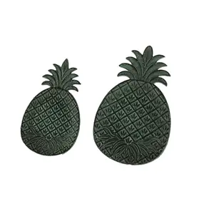 Green Verdigris Cast Iron Pineapple Decorative Trays Set of 2