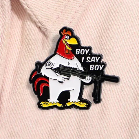 Foghorn Leghorn With Gun Enamel Pin Cartoon Animated Characters Rooster Funny Quote Boy I Say Boy Metal Brooch Lapel Backpack Badge Fashion Jewelry Accessories Gift for Friends Durable Metal Pins Alloy Brooch Pin