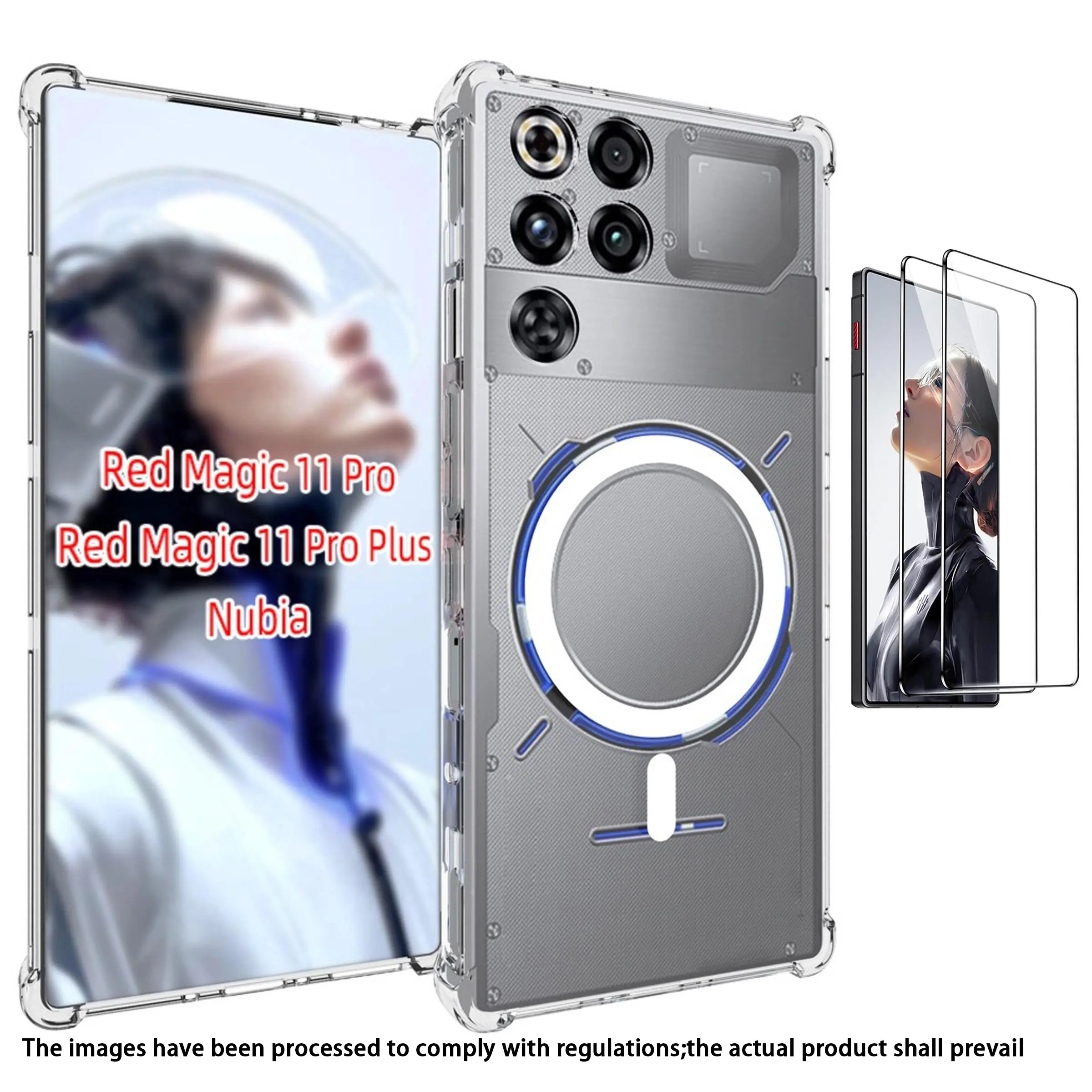 Nubia Redmagic 11 Pro Case with 2 HD Transparent Tempered Glass Films, Skin-Like Texture, Magnetic Stand, Anti-Fingerprint, Durable Design, Screen Protector, Accessories