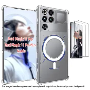 Nubia Redmagic 11 Pro Case with 2 HD Transparent Tempered Glass Films, Skin-Like Texture, Magnetic Stand, Anti-Fingerprint, Durable Design, Screen Protector, Accessories