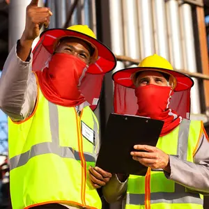 High Visibility Full Brim Hard Hat Neck Protection Set, Lightweight UV-Resistant Ice Silk Mesh Visor, Breathable Sun Safety Neck Gaiter Bandana Face Scarf, Reflective Hard Hat Accessories (Dusty Grey, Safety Helmet Not Included)