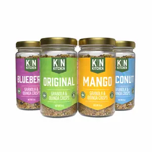 Kin Kitchen Granola & Quinoa Crisps Variety Pack 4-Pack 8oz Jars Reusable Glass Jars Organic Non-GMO 5g Protein per Serving Healthy Snack Option