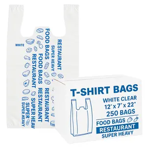 Heavy Duty Restaurant Takeout Bags – 12x7x22 in – 250 PCS Plastic T-Shirt Bags