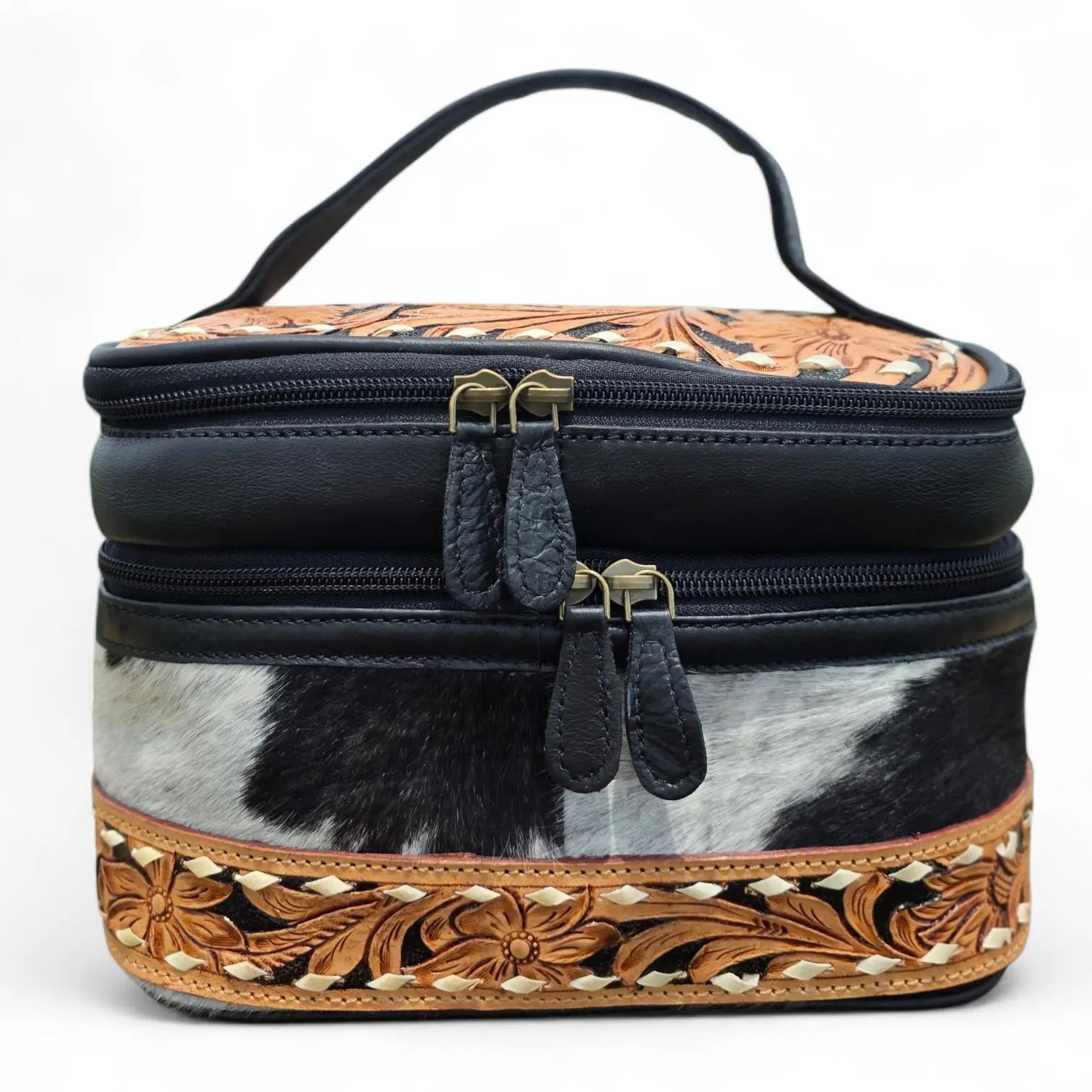 The Frontier Bloom Case | Hand-Tooled Cowhide Leather Makeup & Travel Organizer