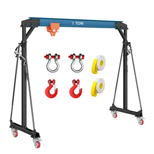 Garvee 1 Ton Gantry Crane, 2200LBS Adjustable Gantry Crane with Manual Trolley, 8-12 FT Adjustable Height, Shop Lift Hoist with Hook & Shackles for Warehouse, Factory
