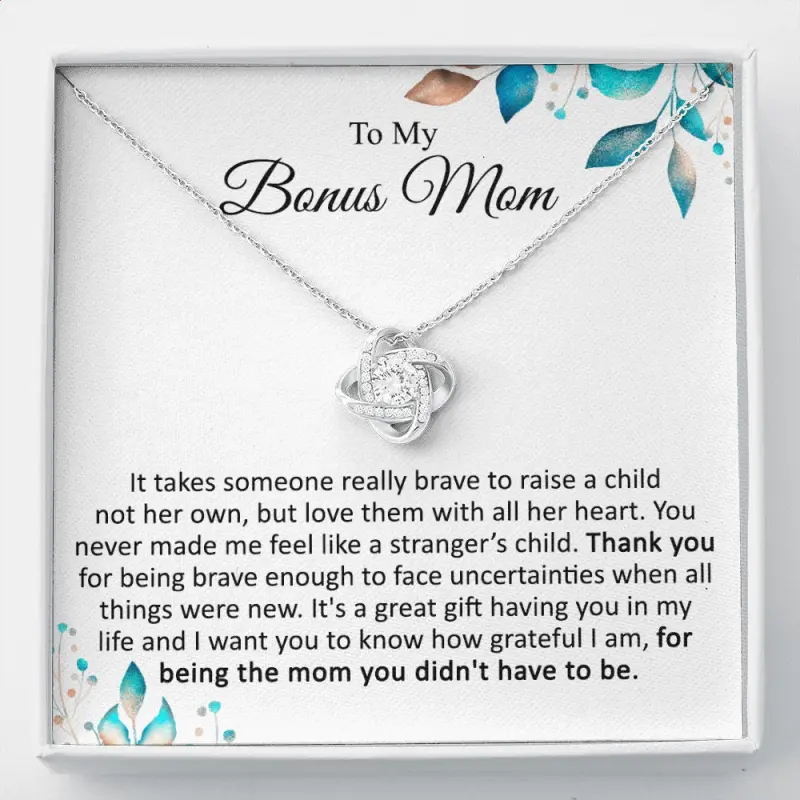 Bonus Mom Gift, Bonus Mom Necklace, Step Mother Gift From Bride, Step Mom Gift For Christmas, Birthday & Mother'S Day From Daughter / Son, Mother's day Gift Necklace With Meaningful Message Card Inside & Box