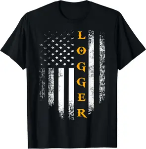 Cotton(pure) Vintage Logger With American Flag Logging/Carpenter Gift T-Shirt