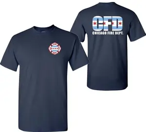 Chicago Fire Department w/Chicago Flag 2-Sided T-shirt, #FirefighterPride Graphic Tee, EMS Chicago Firefighter Department Gear for Men & Women
